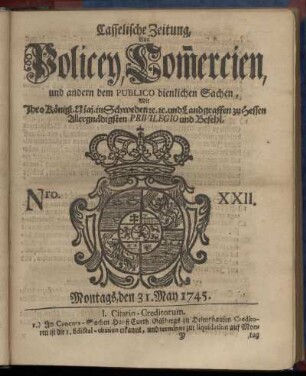 Nro. XXII, Montags, den 31. May 1745