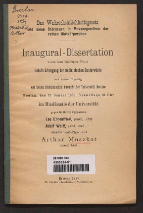 Das Wahrscheinlichkeitsgesetz und seine Störungen in Messungsreihen der rothen Blutkörperchen