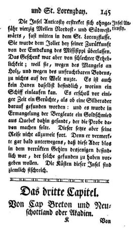 Das dritte Capitel - Von Cap Breton und Neuschottland oder Akadien.