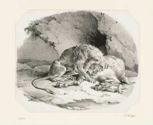Löwe, ein Pferd verschlingend, Blatt 2 der Folge "Suite de sept petites Pièces"
