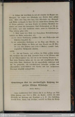 Bemerkungen über die zweckmäßigste Richtung der großen östlichen Eisenbahn. [Erster Artikel)