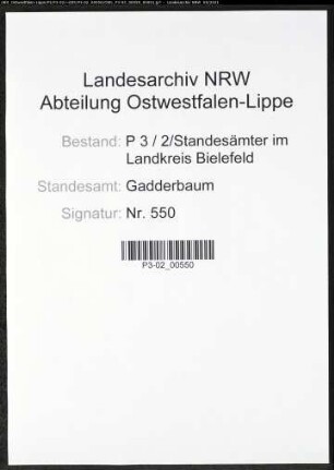 Heiratsregister Standesamt Gadderbaum