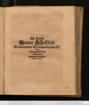 An Herrn Doctor Schefflern Wohlmeinende Vermahnungsschrift