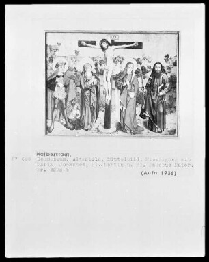 Kreuzigungsszene mit Maria, Johannes, dem heiligen Martin und dem heiligen Jacobus Major