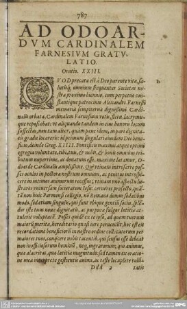 [Oratio XXIII.] Ad Odoardum Cardinalem Farnesium Gratulatio