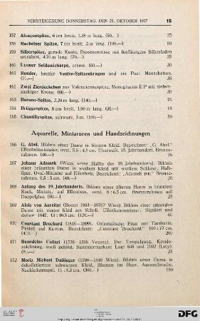 Aquarelle, Miniaturen und Handzeichen (Nr. 166-207)