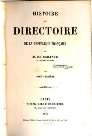 Histoire du Directoire de la République Française. 3