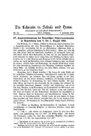 IV. Hauptversammlung des Bayerischen Lehrerinnenvereins in Regensburg vom 2. bis 4. August 1906