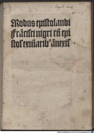 Modus epistulandi : mit Widmungsbrief des Autors an Jakob Gerold und dessen Erwiderung