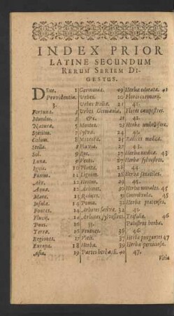 Index Prior Latine Secundum Rerum Seriem Digestus.