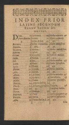 Index Prior Latine Secundum Rerum Seriem Digestus.