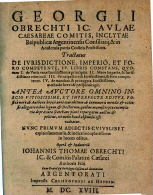 Tractatus de iurisdictione, imperio et foro competente