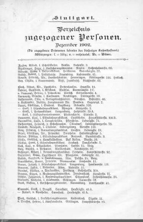 Verzeichnis neuangezogener Personen: Dezember 1902