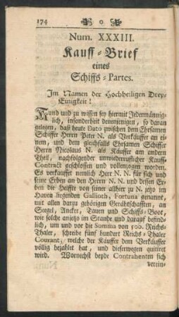 Num. Kauff-Brief eines Schiffs-Partes
