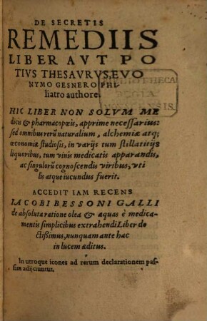 De Secretis Remediis Liber Aut Potius Thesaurus