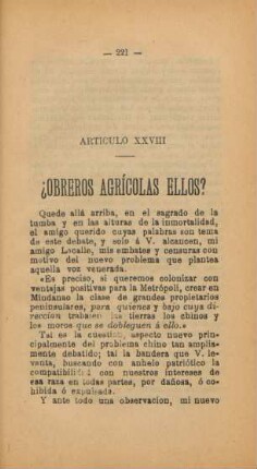 Artículo XXVIII. ?Obreros agrícolas ellos?