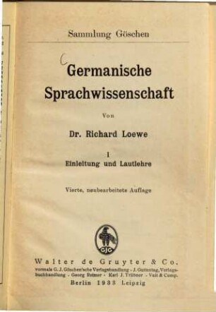 Germanische Sprachwissenschaft. 1, Einleitung und Lautlehre
