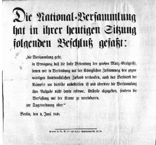 National-Versammlung hat in ihrer heutigen Sitzung folgenden Beschluß gefaßt … (Sammlung Friedlaender)