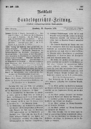 Beiblatt zur hamburgischen Handelsgerichts-Zeitung No. 50-52. Elfter Jahrgang. Hamburg, 31. Dezember 1878.
