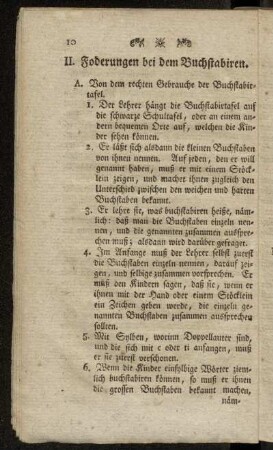 II. Foderungen bei dem Buchstabiren.