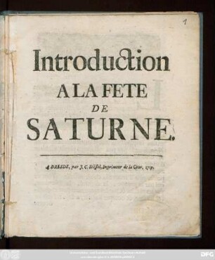 Introduction A La Fete De Saturne