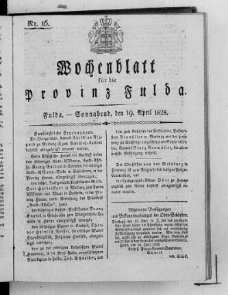 Nr. 16, Ausgabe vom 19. April 1828