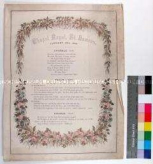 Schmuckblatt mit Chor- und Psalmtexten für einen Festgottesdienst in der Königlichen Kapelle des Londoner St. James's Palace