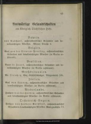 Auswertige Gesandtschaften am Königlich Sächsischen Hofe