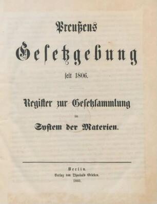 1806/60: Preußens Gesetzgebung