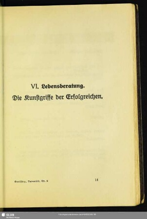 VI. Lebensberatung. Die Kunstgriffe der Erfolgreichen