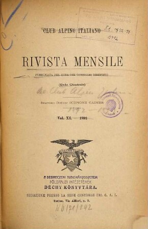 Rivista mensile. 11. 1892