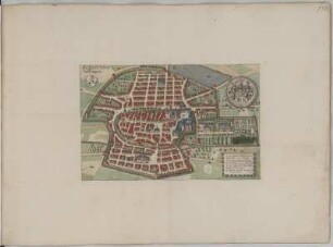 Vogelschauplan von Ravensburg, Kupferstich, 1643 : Die Fürst: Statt Stuetgart / Matthäus Merian. - Frankfurt a. Main : Matthäus Merian, ca. 1643. - 1 Vogelschauplan : Kupferst. ; 32,1 x 20,7 cm. -