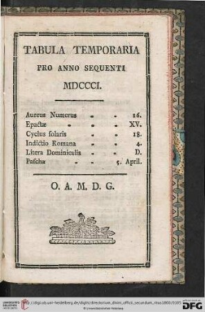 Tabula Temporaria pro anno sequenti MDCCCI