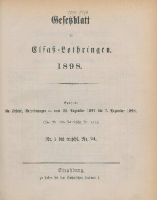 1898: Gesetzblatt für Elsaß-Lothringen