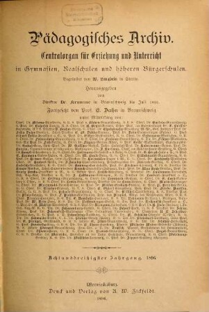 Pädagogisches Archiv : Monatsschrift für Erziehung, Unterricht u. Wissenschaft. 38. 1896