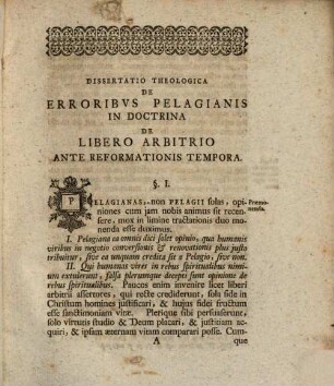 Diss. theol. sistens errores Pelagianos in doctrina de libero arbitrio ante Reformationis tempora
