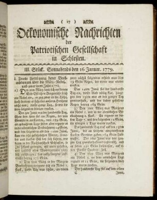 III. Stück. Sonnabends den 16 Januar. 1779.