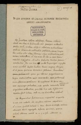 Sectio Octava. In Qua Quaedam Ad Circuli Sectionem Pertinentia Uberius Considerantur. [367 - 371]