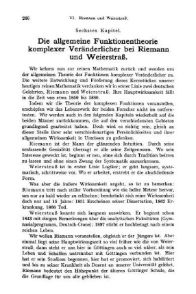 Die allgemeine Funktionentheorie komplexer Veränderlicher bei Riemann und Weierstraß.