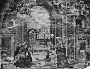 Ausmalung der Cappella Baglioni — Westwand: Verkündigung Mariae