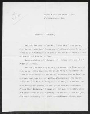 Brief von Max Friedlaender an Gerhart Hauptmann