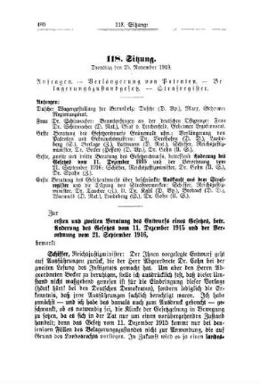 118. Sitzung. Dienstag den 25. November 1919.