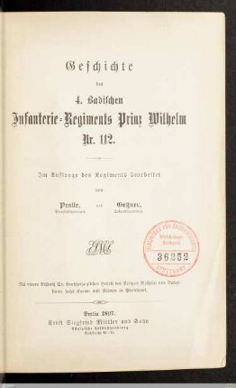 Geschichte des 4. Badischen Infanterie-Regiments Prinz Wilhelm Nr. 112