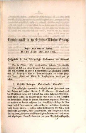 Bericht der in der Basilika des Heil. Bonifazius in München errichteten Erzbruderschaft zur Ewigen Anbetung des Allerheiligsten Altars-Sakramentes und zur Unterstützung Armer Kirchen. 8/9. 1864/65 (1866)