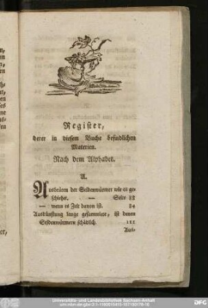 Register, derer in diesem Buche befindlichen Materien. Nach dem Alphabet.