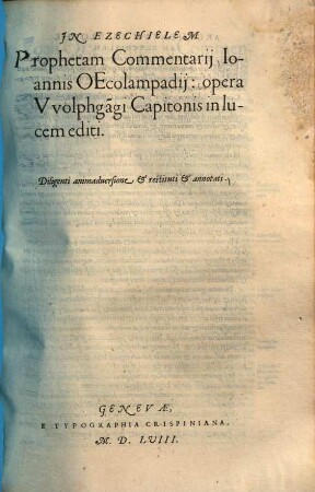 In Ezechielem Prophetam Commentarij, Ioannis Oecolampadij