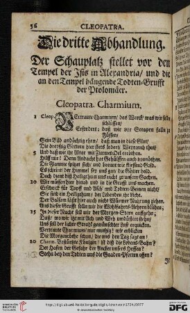 Die dritte Abhandlung: Der Schauplatz stellet vor den Tempel der Isis in Alexandria / und die an den Tempel haengende Todten = Grufft der Ptolomaer