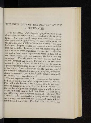 The influence of the old testament on puritanism