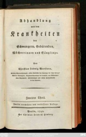 Theil 2: Abhandlung von den Krankheiten der Schwangern, Gebärenden, Wöchnerinnen und Säuglinge