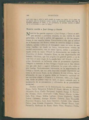 Nuestra comida a José Ortega y Gasset